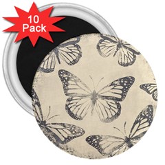 Vintage Ink Stamp On Paper Monarch Butterfly 3  Magnets (10 Pack)  by SpinnyChairDesigns