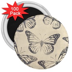 Vintage Ink Stamp On Paper Monarch Butterfly 3  Magnets (100 Pack) by SpinnyChairDesigns