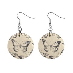 Vintage Ink Stamp On Paper Monarch Butterfly Mini Button Earrings by SpinnyChairDesigns