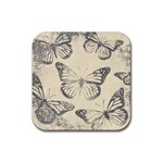 Vintage Ink Stamp on Paper Monarch Butterfly Rubber Coaster (Square)  Front