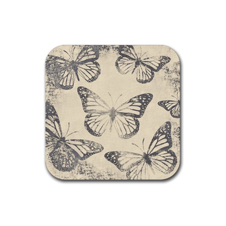 Vintage Ink Stamp on Paper Monarch Butterfly Rubber Coaster (Square) 