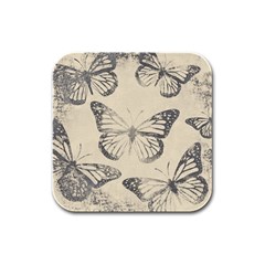 Vintage Ink Stamp On Paper Monarch Butterfly Rubber Square Coaster (4 Pack)  by SpinnyChairDesigns