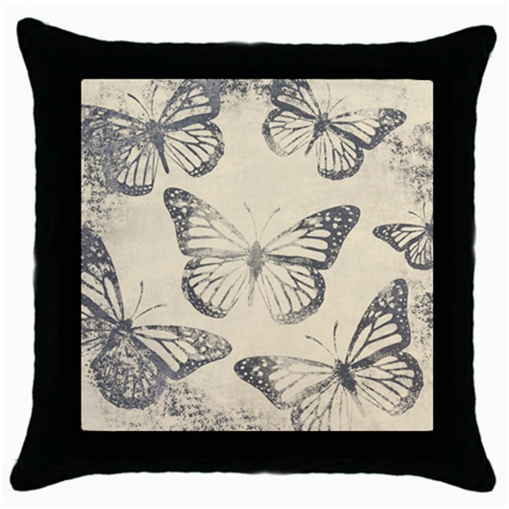 Vintage Ink Stamp on Paper Monarch Butterfly Throw Pillow Case (Black)