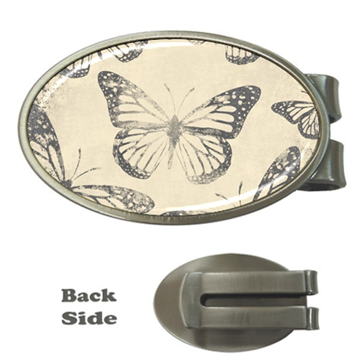 Vintage Ink Stamp on Paper Monarch Butterfly Money Clips (Oval) 