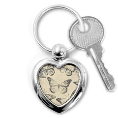 Vintage Ink Stamp On Paper Monarch Butterfly Key Chain (heart) by SpinnyChairDesigns