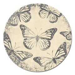 Vintage Ink Stamp On Paper Monarch Butterfly Magnet 5  (round) by SpinnyChairDesigns