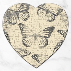 Vintage Ink Stamp On Paper Monarch Butterfly Jigsaw Puzzle (heart) by SpinnyChairDesigns