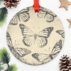 Vintage Ink Stamp On Paper Monarch Butterfly Round Ornament (two Sides) by SpinnyChairDesigns