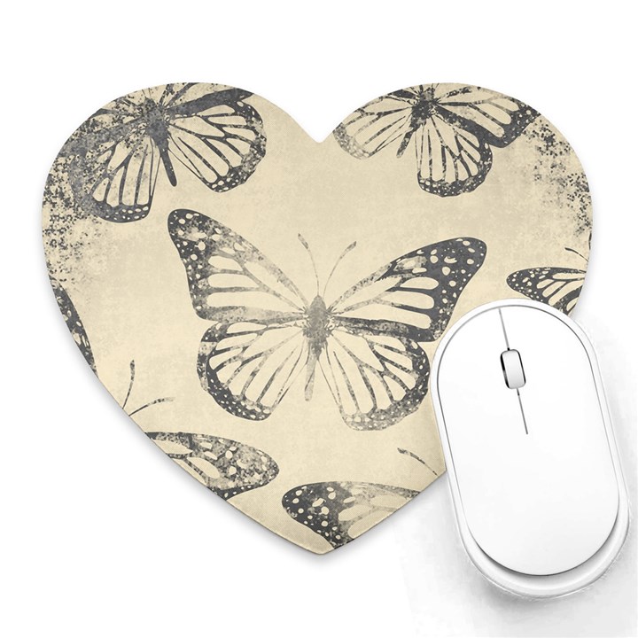 Vintage Ink Stamp on Paper Monarch Butterfly Heart Mousepads