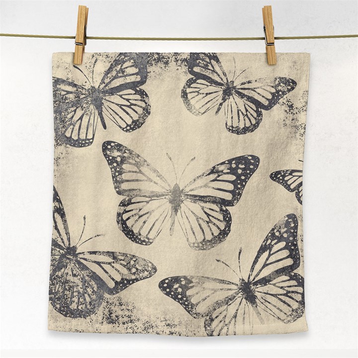 Vintage Ink Stamp on Paper Monarch Butterfly Face Towel