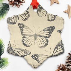 Vintage Ink Stamp On Paper Monarch Butterfly Snowflake Ornament (two Sides) by SpinnyChairDesigns