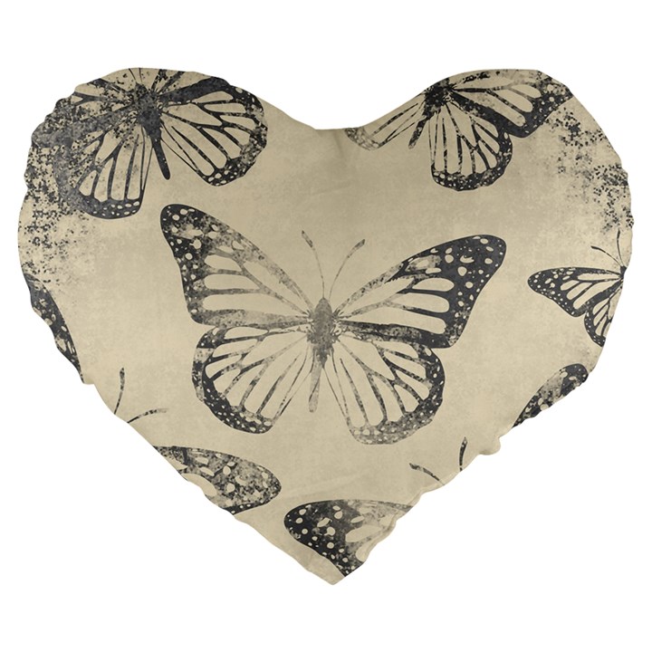 Vintage Ink Stamp on Paper Monarch Butterfly Large 19  Premium Heart Shape Cushions