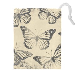 Vintage Ink Stamp On Paper Monarch Butterfly Drawstring Pouch (5xl) by SpinnyChairDesigns