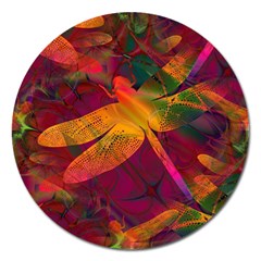 Dragonflies Abstract Colorful Pattern Magnet 5  (round) by SpinnyChairDesigns