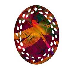 Dragonflies Abstract Colorful Pattern Oval Filigree Ornament (two Sides) by SpinnyChairDesigns