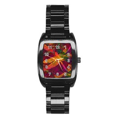 Dragonflies Abstract Colorful Pattern Stainless Steel Barrel Watch by SpinnyChairDesigns