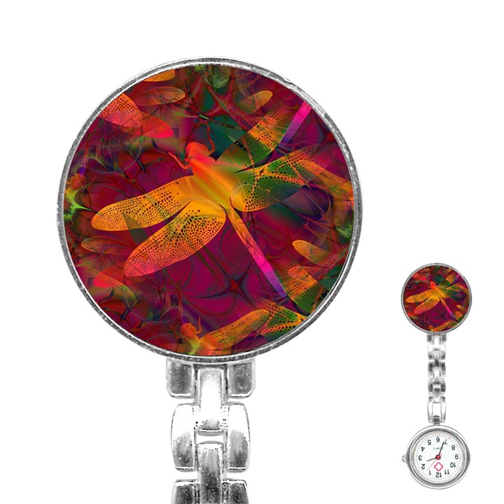 Dragonflies Abstract Colorful Pattern Stainless Steel Nurses Watch