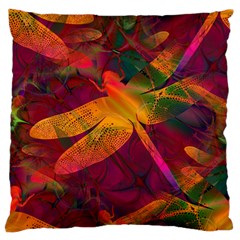 Dragonflies Abstract Colorful Pattern Large Flano Cushion Case (one Side) by SpinnyChairDesigns