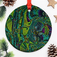 Jungle Print Green Abstract Pattern Ornament (round) by SpinnyChairDesigns