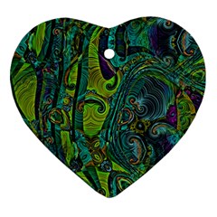 Jungle Print Green Abstract Pattern Ornament (heart) by SpinnyChairDesigns