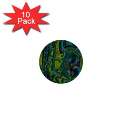 Jungle Print Green Abstract Pattern 1  Mini Buttons (10 Pack)  by SpinnyChairDesigns