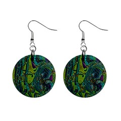 Jungle Print Green Abstract Pattern Mini Button Earrings by SpinnyChairDesigns