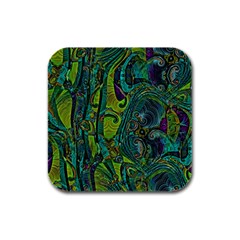 Jungle Print Green Abstract Pattern Rubber Square Coaster (4 Pack)  by SpinnyChairDesigns