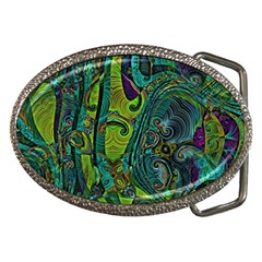 Jungle Print Green Abstract Pattern Belt Buckles by SpinnyChairDesigns