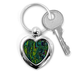 Jungle Print Green Abstract Pattern Key Chain (heart) by SpinnyChairDesigns