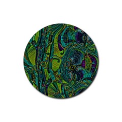 Jungle Print Green Abstract Pattern Rubber Coaster (round)  by SpinnyChairDesigns