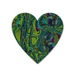 Jungle Print Green Abstract Pattern Heart Magnet by SpinnyChairDesigns