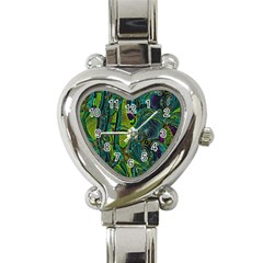 Jungle Print Green Abstract Pattern Heart Italian Charm Watch by SpinnyChairDesigns