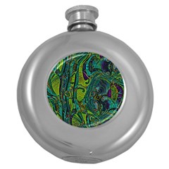 Jungle Print Green Abstract Pattern Round Hip Flask (5 Oz) by SpinnyChairDesigns