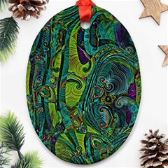 Jungle Print Green Abstract Pattern Oval Ornament (two Sides) by SpinnyChairDesigns