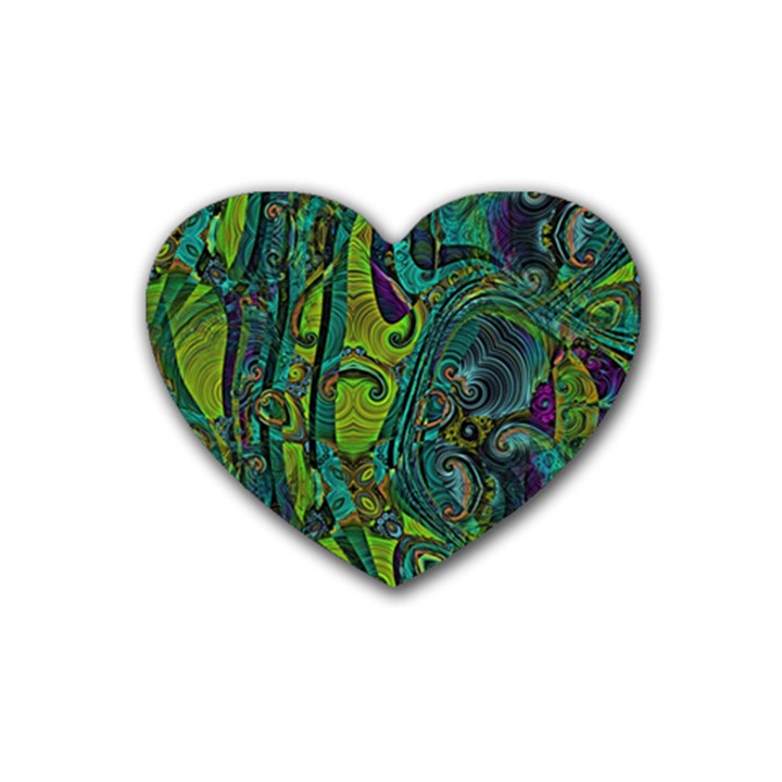 Jungle Print Green Abstract Pattern Heart Coaster (4 pack) 