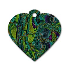 Jungle Print Green Abstract Pattern Dog Tag Heart (one Side) by SpinnyChairDesigns