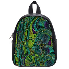 Jungle Print Green Abstract Pattern School Bag (small) by SpinnyChairDesigns