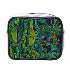 Jungle Print Green Abstract Pattern Mini Toiletries Bag (one Side) by SpinnyChairDesigns