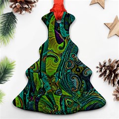 Jungle Print Green Abstract Pattern Christmas Tree Ornament (two Sides) by SpinnyChairDesigns