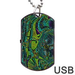 Jungle Print Green Abstract Pattern Dog Tag Usb Flash (two Sides) by SpinnyChairDesigns