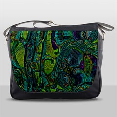 Jungle Print Green Abstract Pattern Messenger Bag by SpinnyChairDesigns