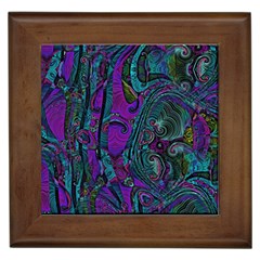 Purple Teal Abstract Jungle Print Pattern Framed Tile by SpinnyChairDesigns