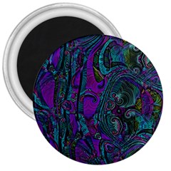 Purple Teal Abstract Jungle Print Pattern 3  Magnets by SpinnyChairDesigns