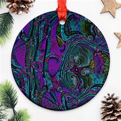 Purple Teal Abstract Jungle Print Pattern Ornament (round) by SpinnyChairDesigns