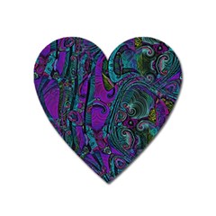 Purple Teal Abstract Jungle Print Pattern Heart Magnet by SpinnyChairDesigns