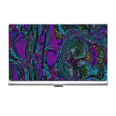 Purple Teal Abstract Jungle Print Pattern Business Card Holder by SpinnyChairDesigns