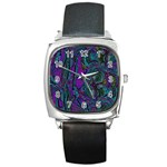 Purple Teal Abstract Jungle Print Pattern Square Metal Watch Front