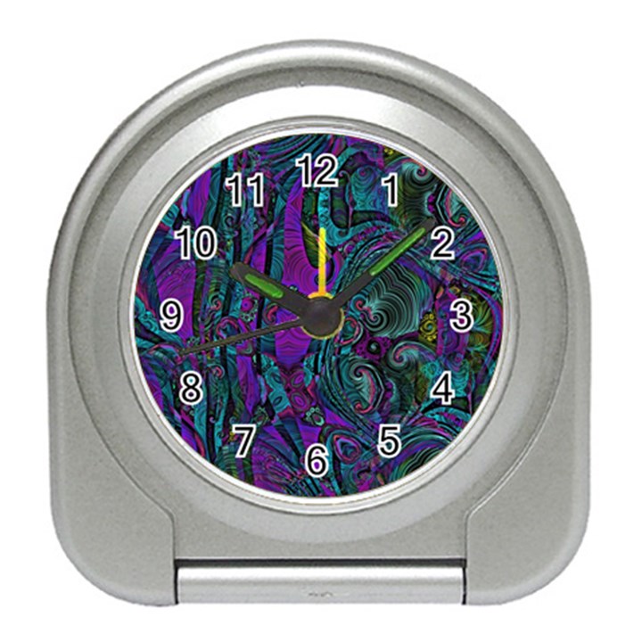 Purple Teal Abstract Jungle Print Pattern Travel Alarm Clock