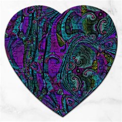 Purple Teal Abstract Jungle Print Pattern Jigsaw Puzzle (heart) by SpinnyChairDesigns