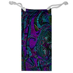 Purple Teal Abstract Jungle Print Pattern Jewelry Bag by SpinnyChairDesigns